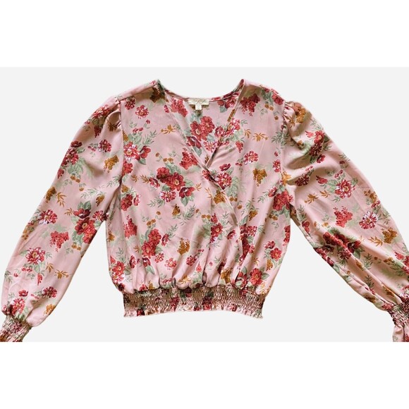 ULTRA FLIRT Women’s Juniors’ Blouse Floral Elastic-Hem Pink Semi Sheer Size XL - Picture 2 of 10